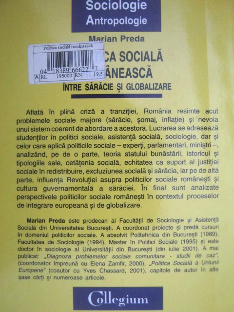 Marian Preda - Politica sociala romaneasca intre saracie si globalizare
