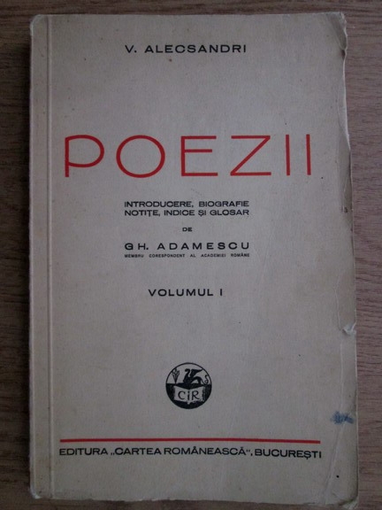 Anticariat: Vasile Alecsandri - Poezii. Volumul 1  (1940)