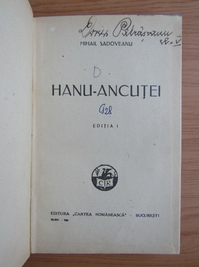 Mihail Sadoveanu - Hanu-Ancutei (Editia Princeps, 1928)
