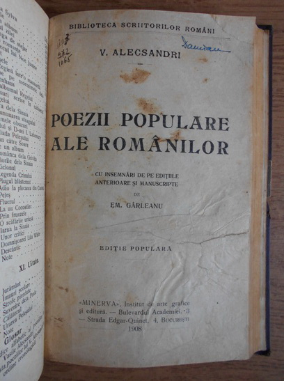 Vasile Alecsandri - Poezii. Poezii populare ale romanilor (1908, 1937, 3 volume coligate)
