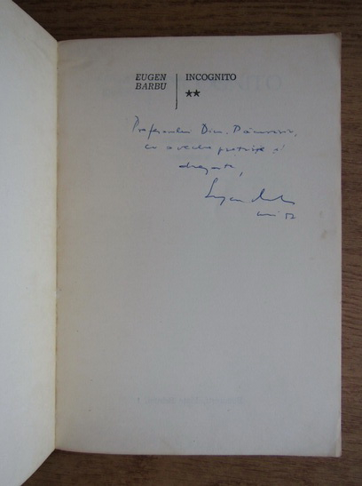 Anticariat: Eugen Barbu - Incognito (cu autograful autorului)