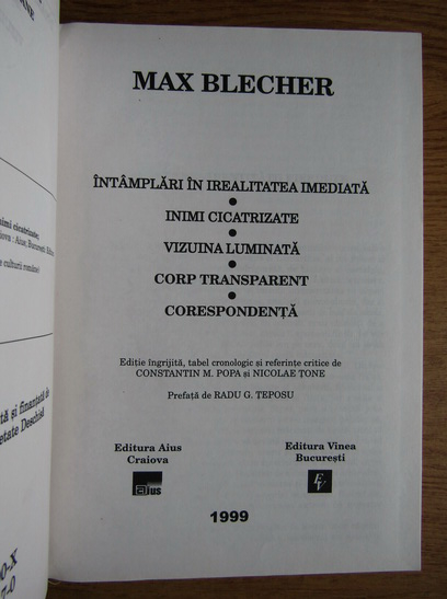 Max Blecher - Intamplari in irealitatea imediata
