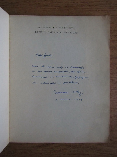 Anticariat: Traian Filip, Vasile Nicorovici - Diluviul sau Apele lui Saturn (cu autograful autorului)