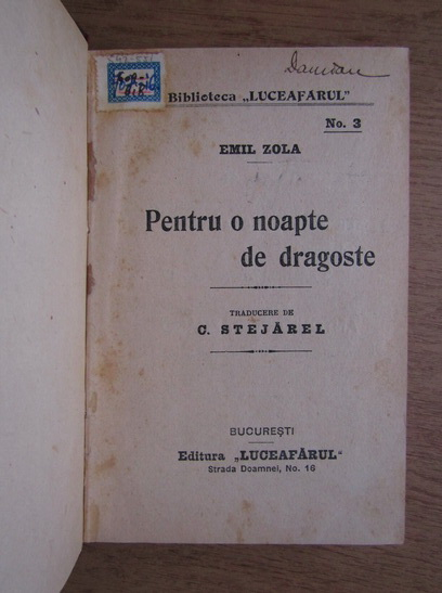 Emile Zola, Guy de Maupassant, Conan Doyle - Pentru o noapte de dragoste (8 carti colegate, 1940)