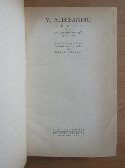 Vasile Alecsandri - Opere (volumul 8)
