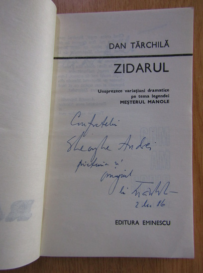 Anticariat: Dan Tarchila - Zidarul (cu autograful autorului)