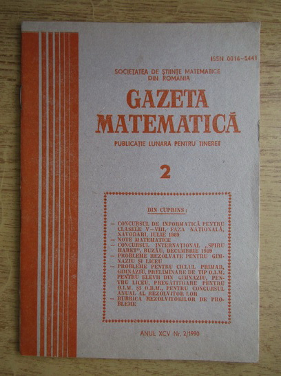Anticariat: Gazeta Matematica, anul XCV, nr. 2, 1990