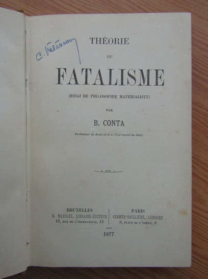 B. Conta - Theorie du fatalisme (1877)