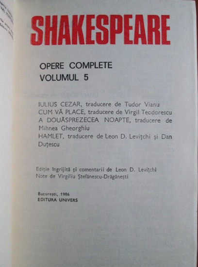 Shakespeare  - Opere, Editura Univers (volumul 5)