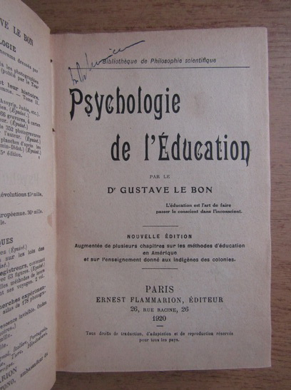 Gustave Le Bon - Psychologie de l'Education (1920)