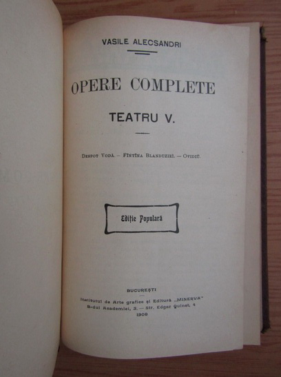 Vasile Alecsandri - Poezii, volumul 1. Teatru, volumul 5 (2 carti coligate, 1904)