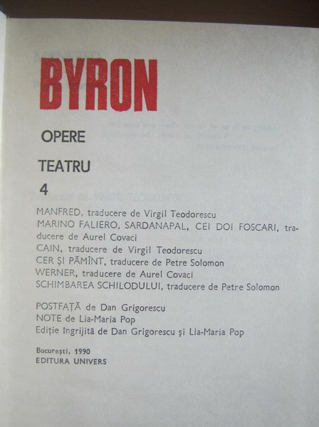 Byron - Opere, volumul 4 (Teatru)