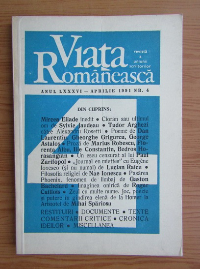 Anticariat: Revista Viata Romaneasca, anul LXXXVI, aprilie, nr. 4, 1991