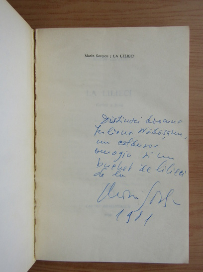 Anticariat: Marin Sorescu - La lilieci (cu autograful si dedicatia autorului)
