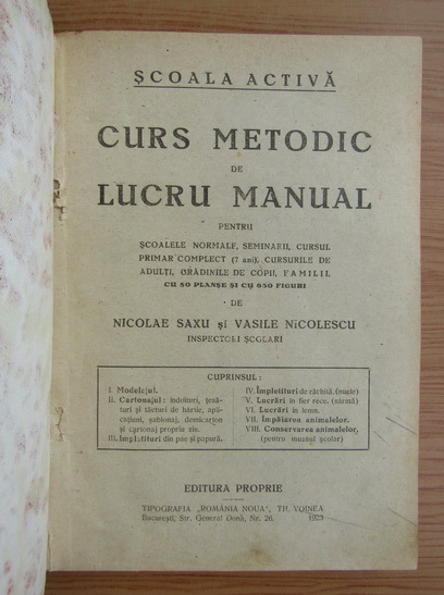 memories Malignant tumor Ass Nicolae Saxu - Curs metodic de lucru manual (1923) - Cumpără