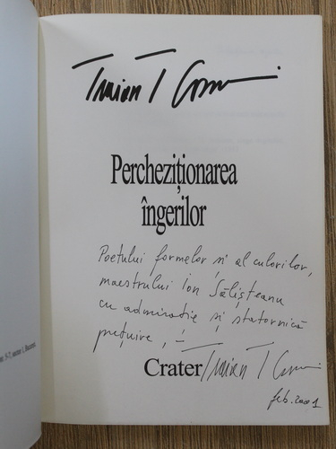 Anticariat: Traian T. Cosovei - Perchezitionarea ingerilor (cu autograful si dedicatia autorului pentru Ion Salisteanu)