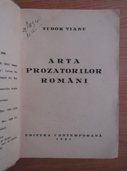 Tudor Vianu - Arta prozatorilor romani (1941)
