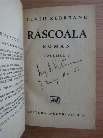 Liviu Rebreanu - Rascoala (volumul 1, 1933)