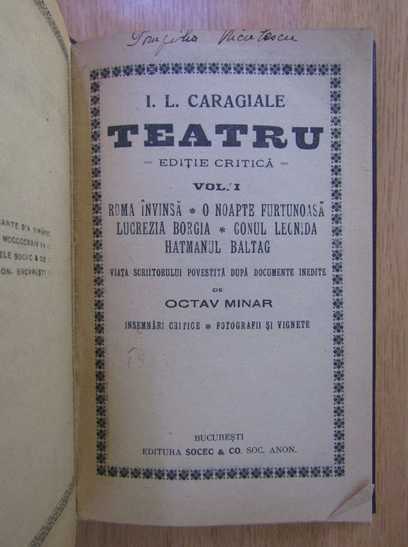 Ion Luca Caragiale - Teatru (volumul 1, 1926)