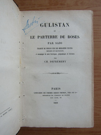 Ch. Defremery - Gulistan ou le parterre des roses (1858)