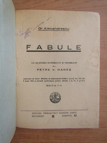 Grigore Alexandrescu - Fabule (1937)