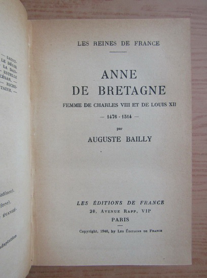 Auguste Bailly - Anne de Bretagne (1940)