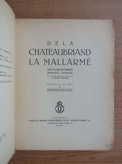De la Chateaubriand la Mallarme (1938)