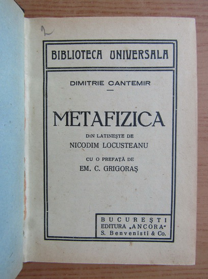 Dimitrie Cantemir - Metafizica (1930)