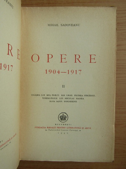 Mihail Sadoveanu - Opere (volumul 2, 1940)