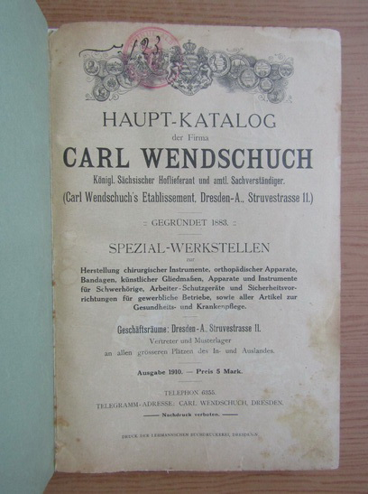 Carl Wendschuch - Haupt-Katalog (1910)