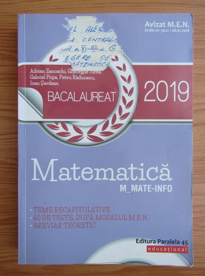 Anticariat: Adrian Zanoschi - Bacalaureat matematica mate-info, 2019