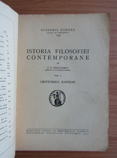 P. P. Negulescu - Istoria filosofiei contemporane (volumul 1, 1941)