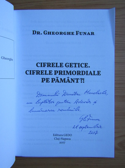 Anticariat: Gheorghe Funar - Cifrele getilor. Cifrele primordiale pe pamant (cu autograful autorului)