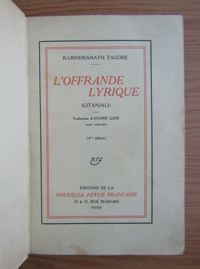 Rabindranath Tagore - L'offrande lyrique (1914)