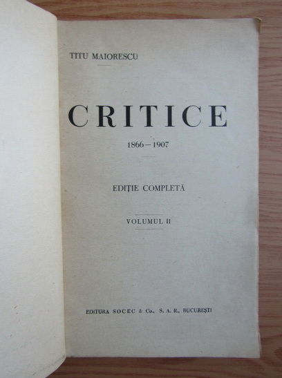 Titu Maiorescu - Critice (1988, volumul 2)