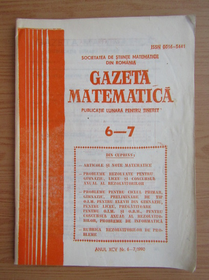 Anticariat: Revista Gazeta Matematica, anul XCV, nr. 6-7, 1990