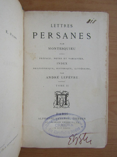 Montesquieu - Lettres persanes (volumul 2, 1873)