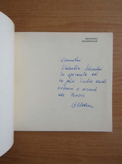 Anticariat: Cornel Udrea - Respiratia ceasornicelor (cu autograful si dedicatia autorului)