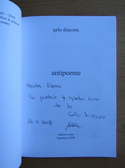 Anticariat: Gelu Diaconu - Antipoeme (cu autograful autorului)