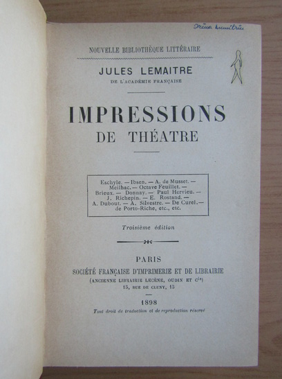 Jules Lemaitre - Impressions de theatre (1898)