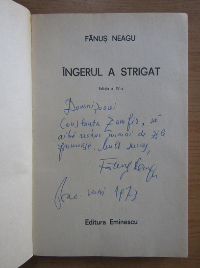Anticariat: Fanus Neagu - Ingerul a strigat (cu autograful autorului)