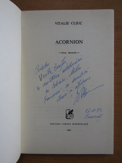 Anticariat: Vitalie Cliuc - Acornion (cu autograful autorului)