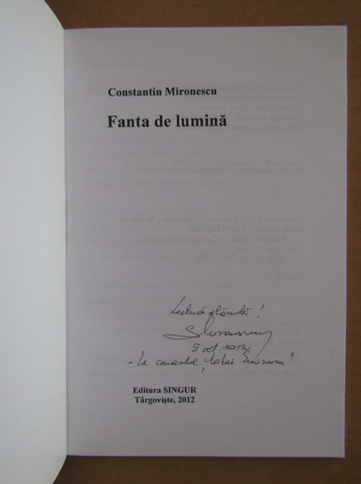 Anticariat: Constantin Mironescu - Fanta de lumina (cu autograful autorului)