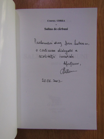 Anticariat: Cornel Udrea - Salina de carbuni (cu autograful autorului)