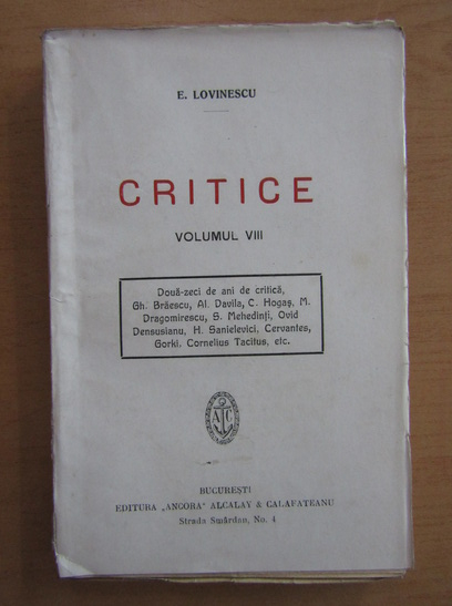 Anticariat: Eugen Lovinescu - Critice (volumul 8)