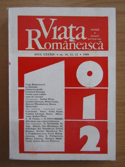 Anticariat: Revista Viata Romaneasca, anul LXXXIV, nr. 10, 11, 12, 1989