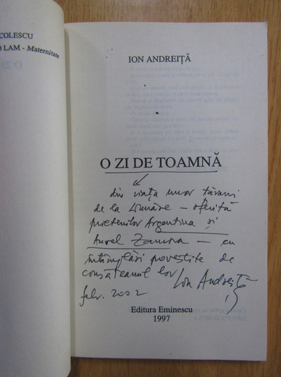 Anticariat: Ion Andreita - O zi de toamna (cu autograful autorului)