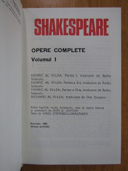 William Shakespeare - Opere, editura Univers (9 volume)