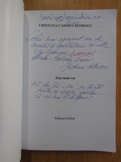 Anticariat: Cristiana Carmen Petrescu - Ziua lunii roz (cu autograful autorului)