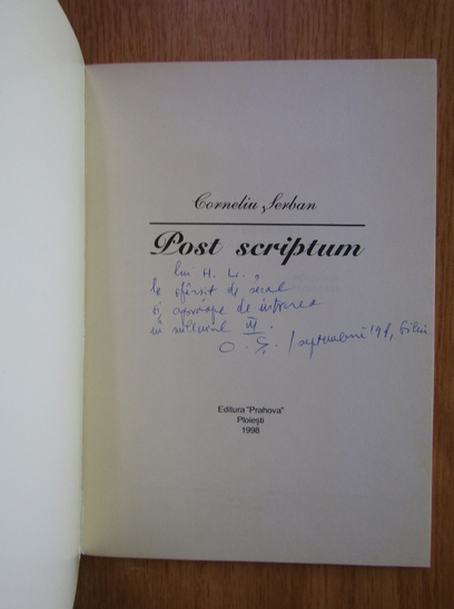 Anticariat: Corneliu Serban - Post scriptum (cu autograful autorului)